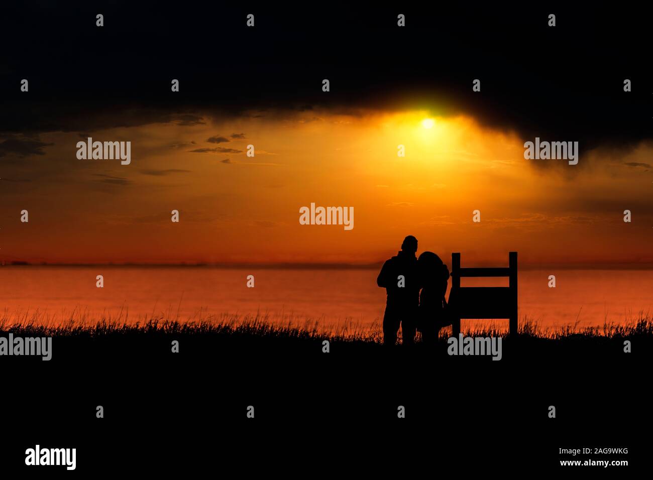 Giovane, guardando il tramonto, Reykjavik, Islanda Foto Stock