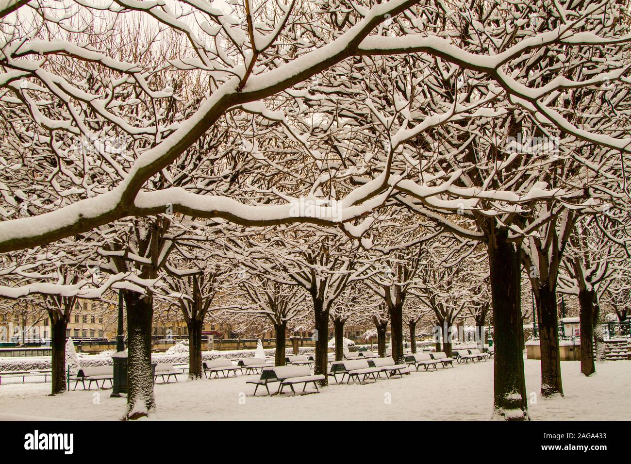 Parigi sotto la neve, Francia Foto Stock