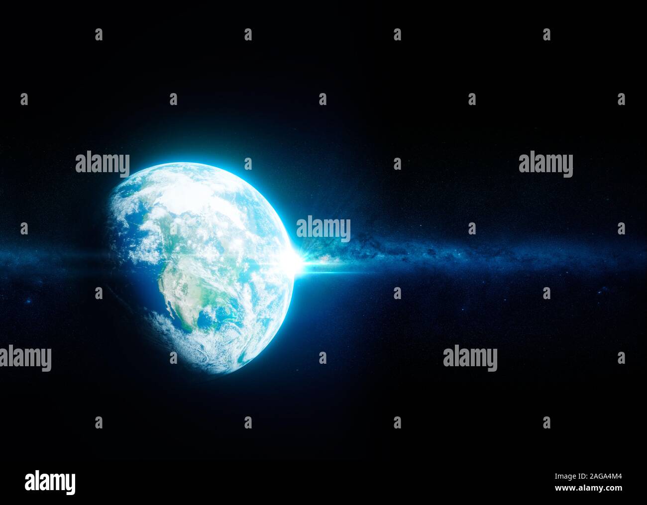 La terra dallo spazio con via lattea galagy in background. 3d'illustrazione. Foto Stock