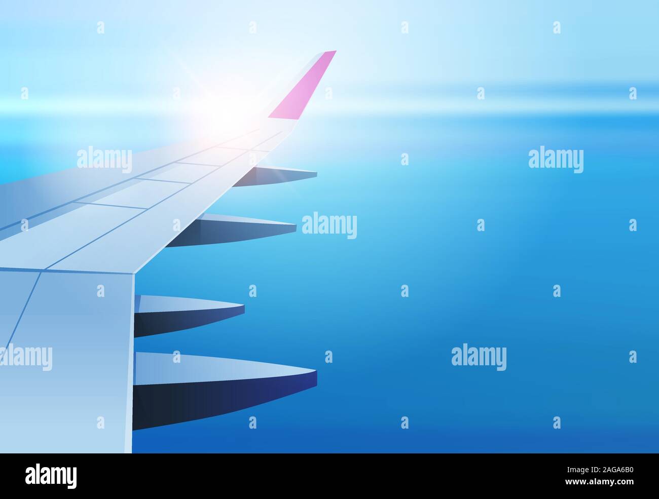 In aereo la visualizzazione della finestra in spazio aperto sky con ala Viaggi turismo aria concetto di trasporto orizzontale piana illustrazione vettoriale Illustrazione Vettoriale