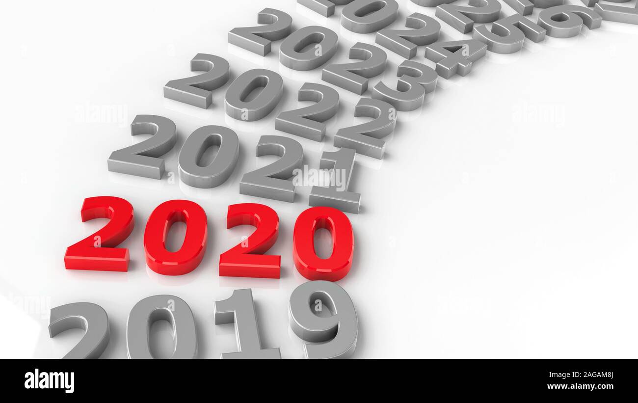 2020 futuro nel cerchio rappresenta il nuovo anno 2020, tridimensionale, rendering 3D illustrazione Foto Stock