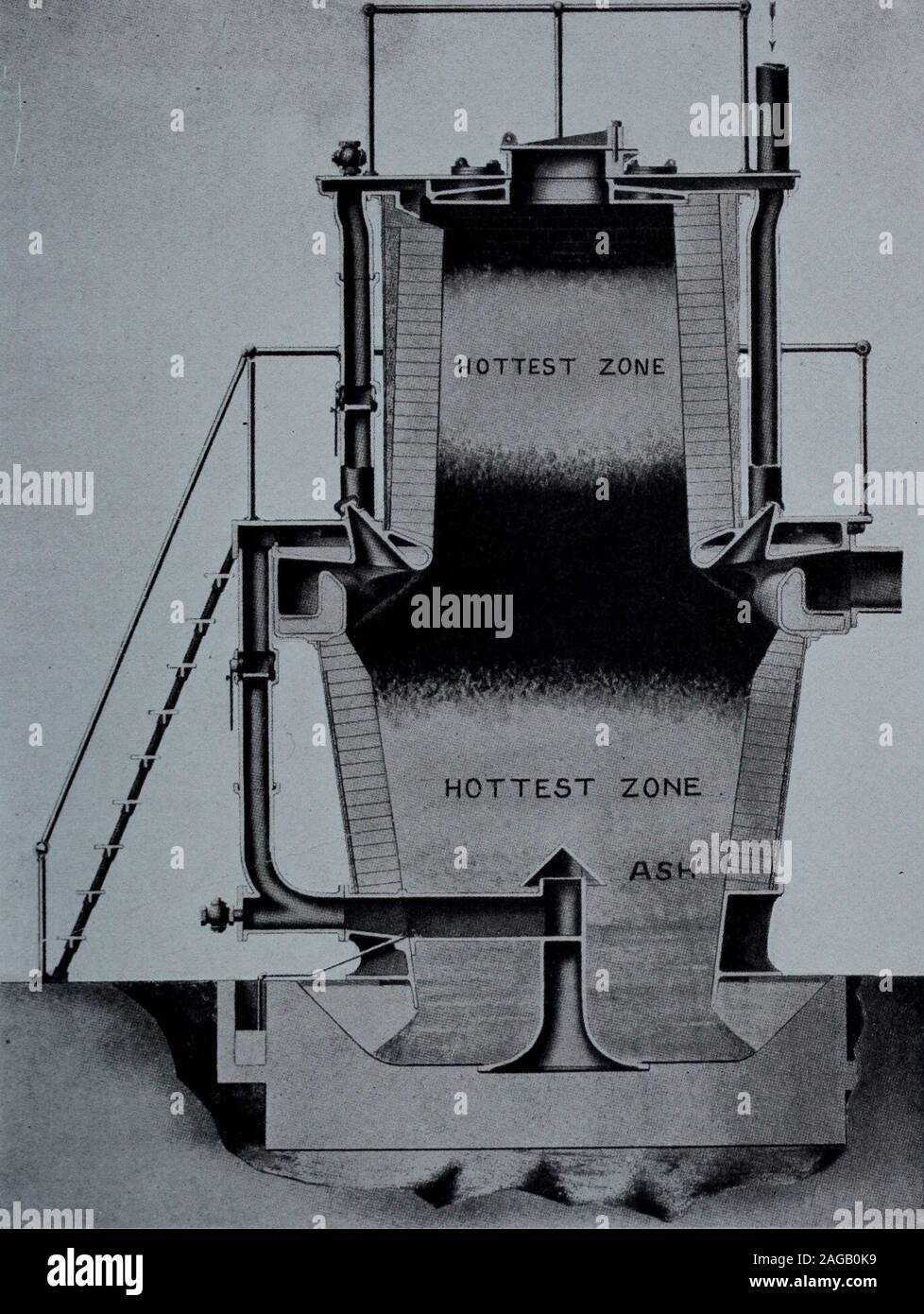 . I documenti de la session de la potenze du Canada-1914 ( volume 48, No.22, i documenti de la sessione n.26-26a). Fig. 14. Gazogène Westinghouse : coupe horizontale.. Fig. 13. Schema dun gazogène Westinghoiise, à a doppia zona; coupe horizontale. RAPPORT SOMMAIRE 129 PARLEMENTAIRE documento n. 26a ajustée à volonté. Lair admis dans la zone supérieure un libre accès à toutlair du niveau élevé du; combustibili lair admis dans la zone inférieure passe parune tubiera centrale. Il est souvent convenable de laisser ouverte la porte du combustibili, sur ledessus du producteur, pour laisser entrer lair quand Foto Stock