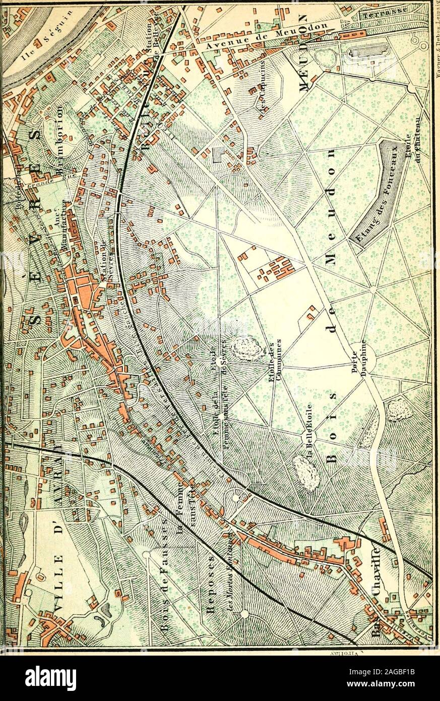 . Parigi e dintorni : con percorsi da Londra a Parigi e da Parigi a Reno e Svizzera : manuale per i viaggiatori. Stal > di. M 1 di-i. 16. ST. Il cloud. 305 La tramvia rotta per quanto Auteuil è stata descritta atpp. 282, 283. La fermata del tram linea per Versailles diverge per la leftat la Porte de St Cloud. La linea di St. Cloud passa per il Ruede La Reine, attraverso - Boulogne, una città con 21.500 ab., che possiede una mano-qualche chiesa del XIV e XV secolo, recentemente restaurato andprovided con una guglia. Ci sono numerose blanchisseries qui. La fermata del tram-car ora attraversa la Se Foto Stock