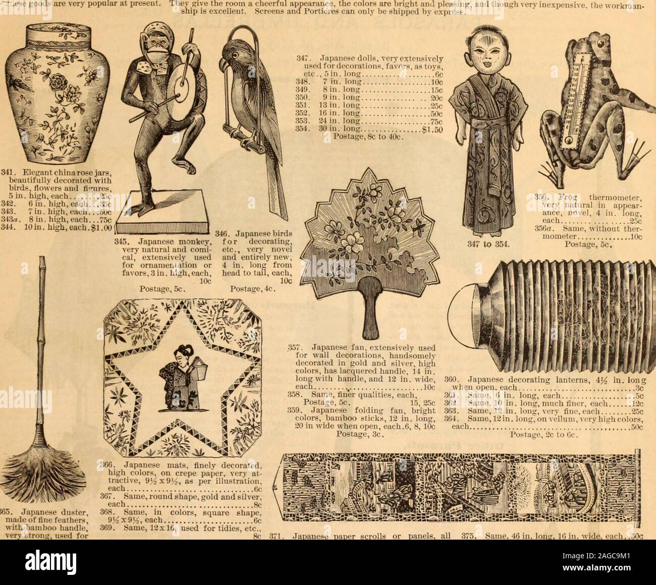 . Illustrata nel catalogo di moda : estate 1890. Polverizzatori, ogni 25, 30, 49, 09. 97c 337. Stesso, grande .38. Round ZylonitMirror, Frencbevel philc-glas)piccole dimensioni... 10. Victor, seta soffici coperte mano o StandMirror. Formato 4x0 5x7 0x8 inchesPrices, 35 57, 85 centesimi. Prodotti giapponesi e novità per la decorazione di scopi. 37. 5. Giapponese duster,costituito di fini piume,con bambù impugnatura,molto forte, utilizzato fordusting foto, bric-a-brac, ecc., 20 incheslong con maniglia, ogni 7c affrancatura, 6c. Tappetini giapponese, finemente arredato,colori su carta crespa, molto a-trazione, {Mix{&GT;?., come da illustrazione. ogni Foto Stock
