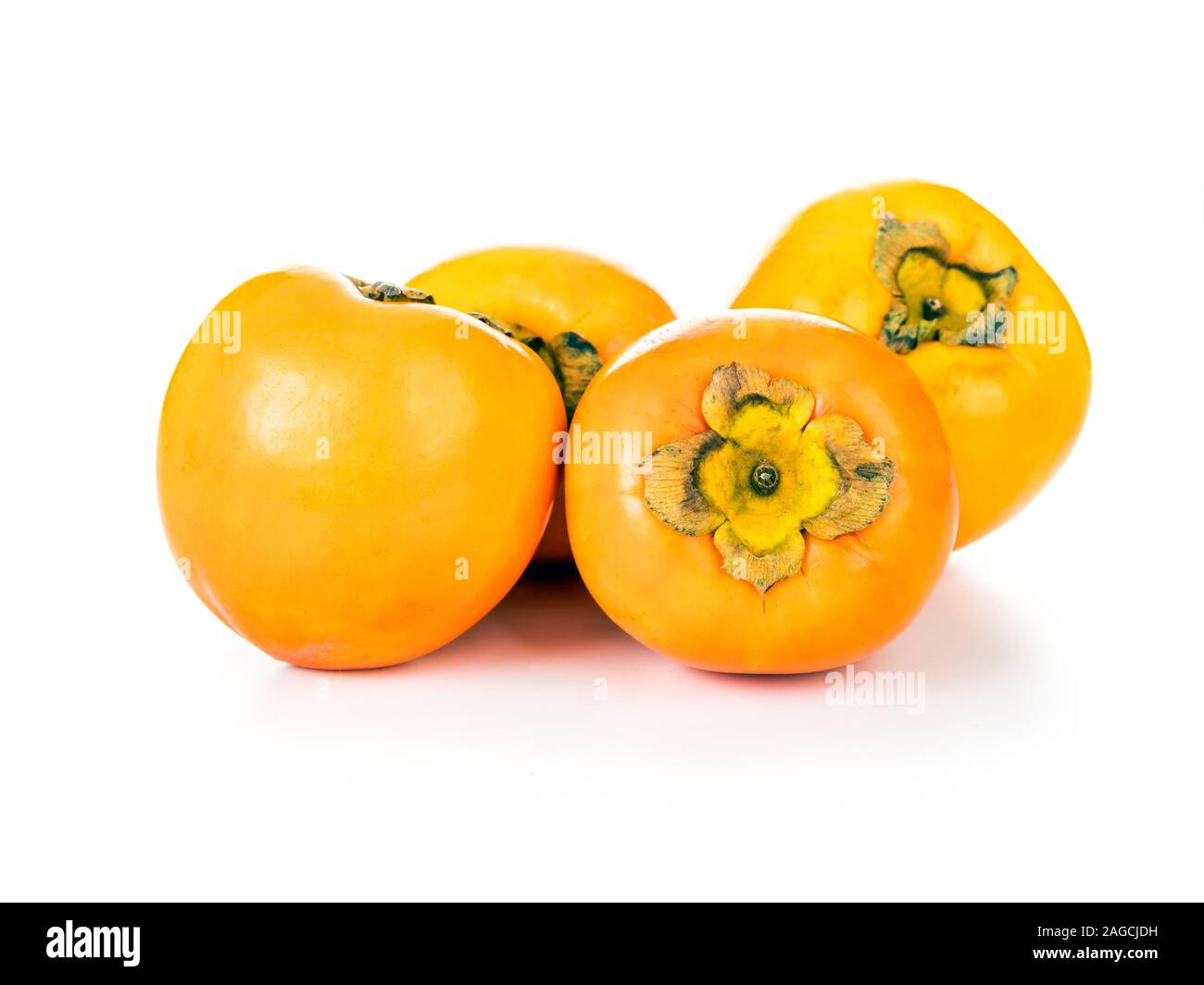 Quattro kaki frutto su sfondo bianco Foto Stock
