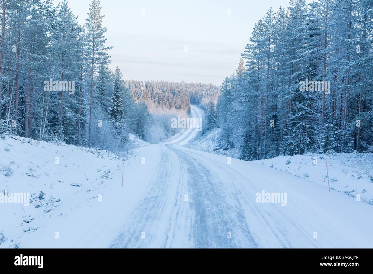 Strada wintery in Finlandia Foto Stock