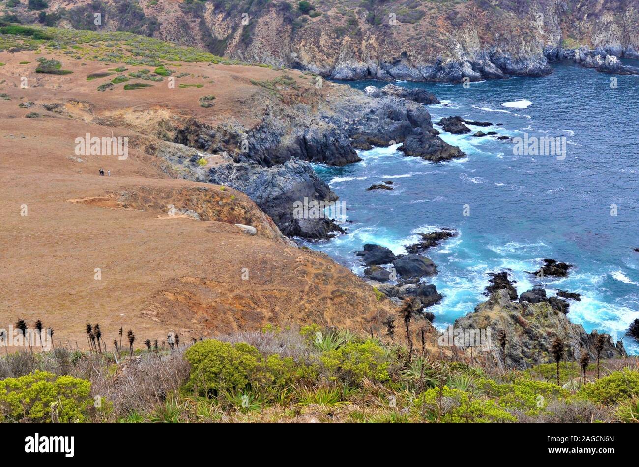 Alto angolo di ripresa delle onde oceaniche che si muovono verso la roccia Formazione sulla riva del Cile Foto Stock