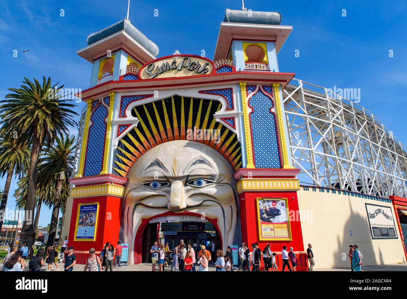 Il Luna Park, un parco dei divertimenti si trova in St Kilda, Melbourne, Victoria Foto Stock