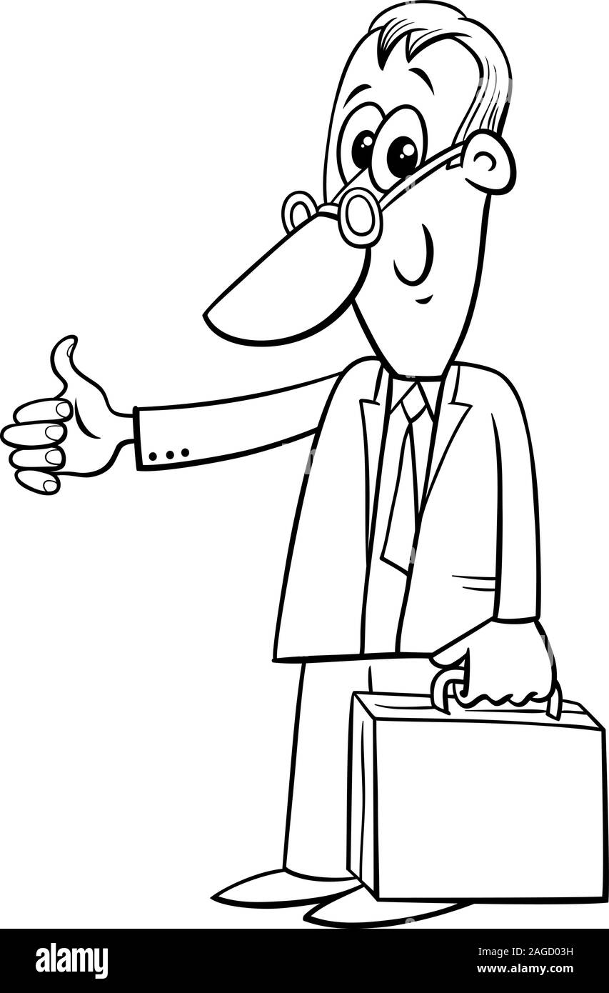 Bianco e Nero Cartoon illustrazione di happy businessman o carattere Uomo  con valigetta libro da colorare pagina Immagine e Vettoriale - Alamy