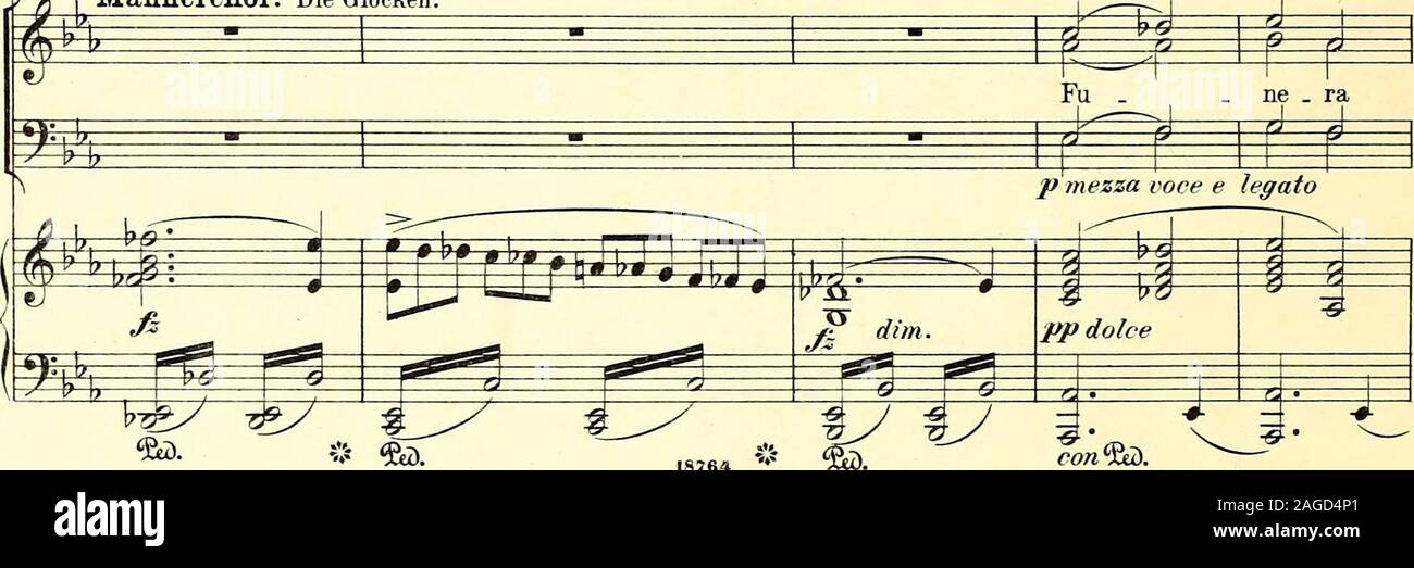 . Prolog til 'Den Gyldne legende' : komponeret solista, chor og orchester, op. 25. Mi chael med det sam.me Svaerd, som drev osMi - chael mit dem.sei. ben Schwert, das einst uns tf ? • * I. ~&gt;- . &Gt;- . ^^f ## MI "-# ppg Mi &gt; ^1 rfm. p mezza voce e legato. Foto Stock