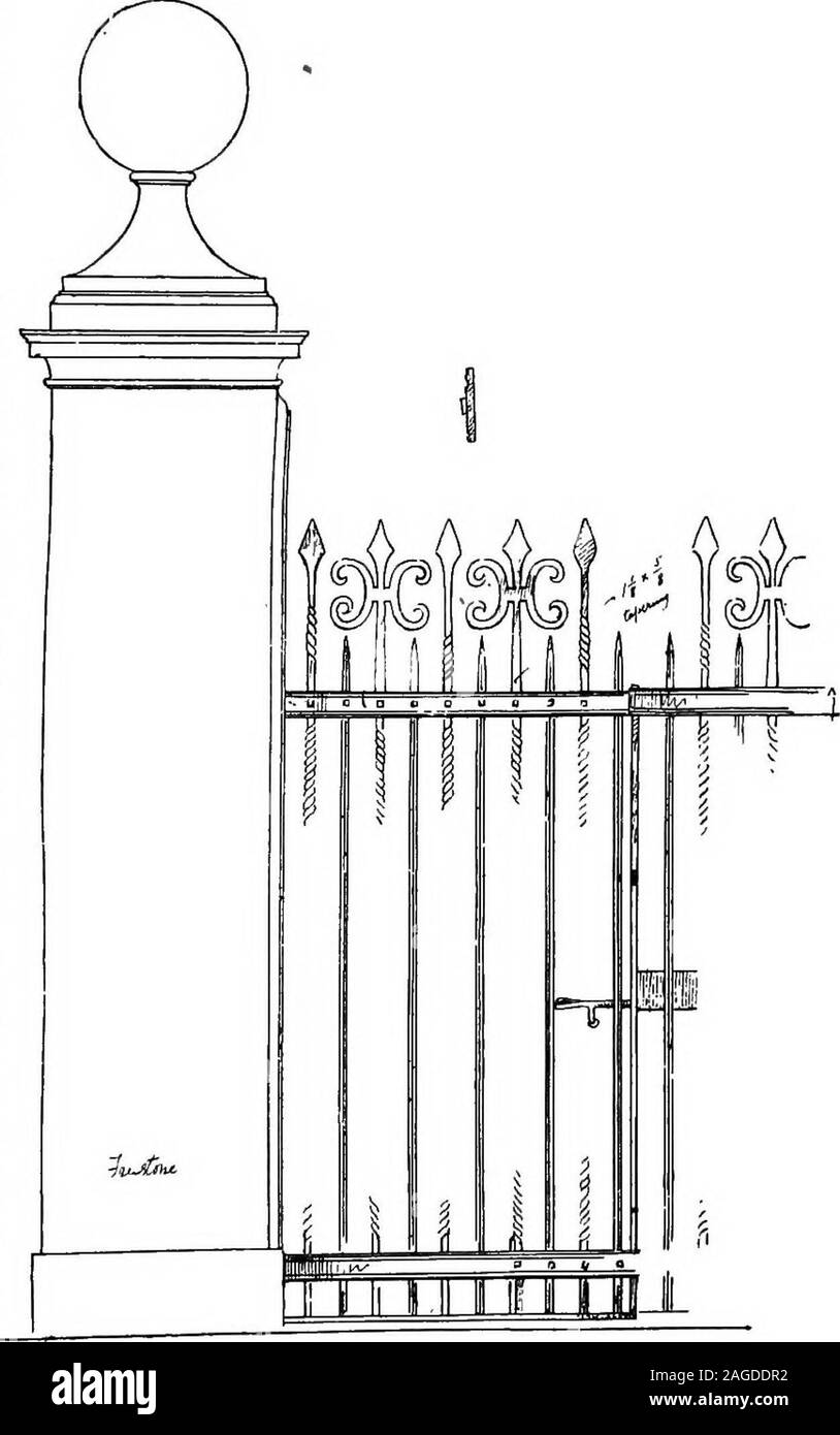 . Inglese di elementi in ferro battuto del XVII e XVIII secolo; uno storico & analytical conto dello sviluppo esterno smithcraft. qualsiasi e Spagna, Paesi withwhich percorsa inglesi avevano familiarità. Anche se raramente Fore-Court e giardino cancelli 21 graficamente rappresentato fino alla fine del XVII secolo,la loro esistenza in Inghilterra è occasionalmente menzionato, e evidentemente theywere usedhere quando li conditionsrequired, appena aswooden cancelli sono utilizzataper-giorno quando il ferro gatesare inadatta. È strano, come sempre, considerando theexcellent constructionof irongates medievale,per trovare che alcuni r Foto Stock