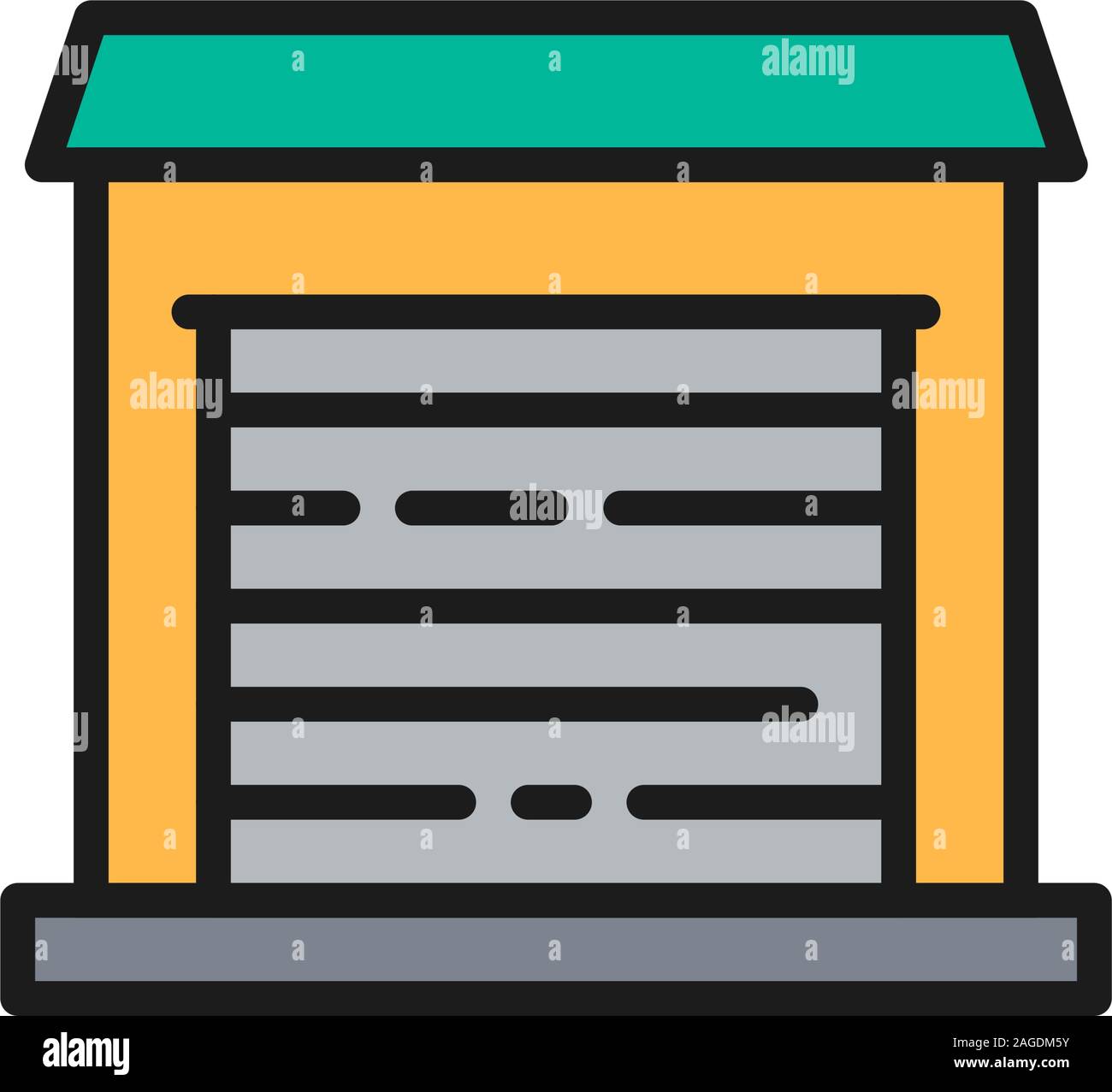 Garage per automobili, stoccaggio temporaneo di colore piatto icona linea. Illustrazione Vettoriale