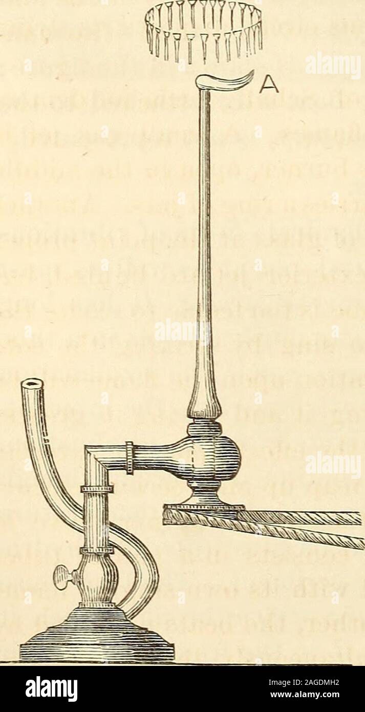 . Macchinari e dei processi delle arti industriali e apparecchiatura di scienze esatte. mingly costante,è effettivamente spento e riacceso atevery vibrazione. La prova di ciò è stata firstshown dal Professor Tyndall, per mezzo di un disposizione ottica estremamente semplice initself, sebbene molto suggestiva in effetti itproduces. L'esperimento viene realizzato in una camera oscura. Il tubo impiegato è annerito parte inevery tranne che su un lato solo oppositethe punto dove il getto di gas è di essere posto.Nella parte anteriore del tubo in corrispondenza di questo punto è posizionato aconcave specchio che è in grado di beingturned attorno ad un asse verticale. Foto Stock