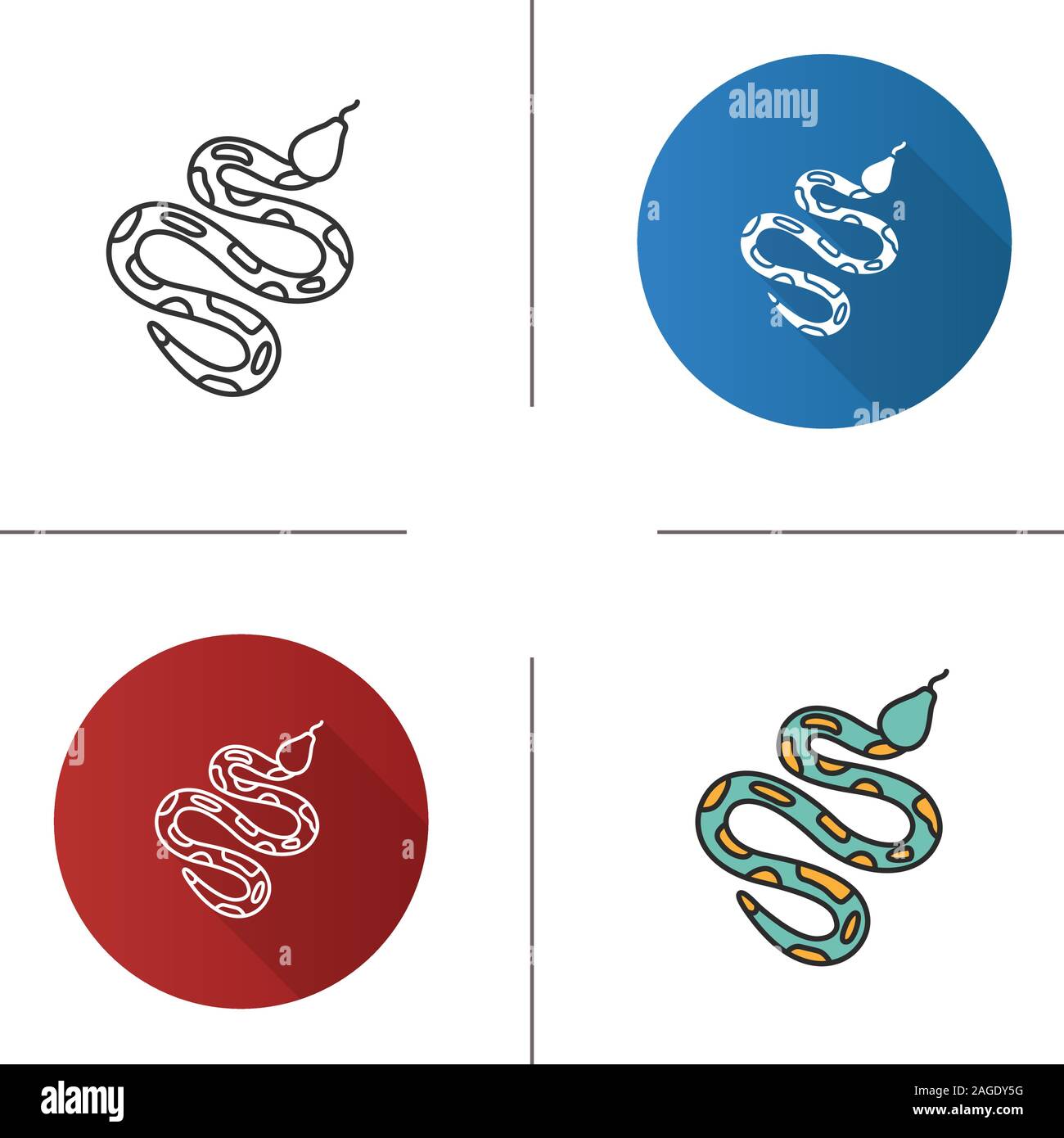 Icona di Python. Design piatto, lineare e stili colore. Snake. Boa constrictor. Isolato illustrazioni vettoriali Illustrazione Vettoriale