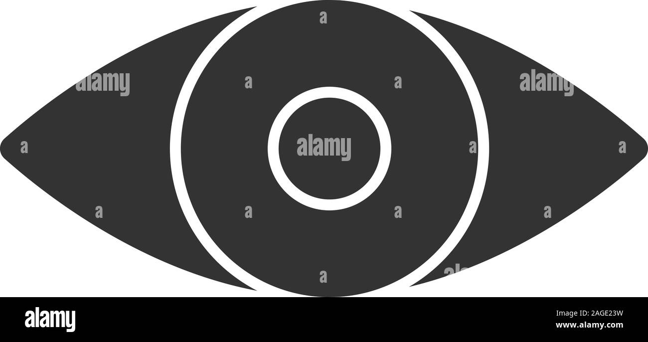 Occhio umano icona glyph. Oftalmologia. Buona visione. Simbolo di Silhouette. Lo spazio negativo. Vettore illustrazione isolato Illustrazione Vettoriale