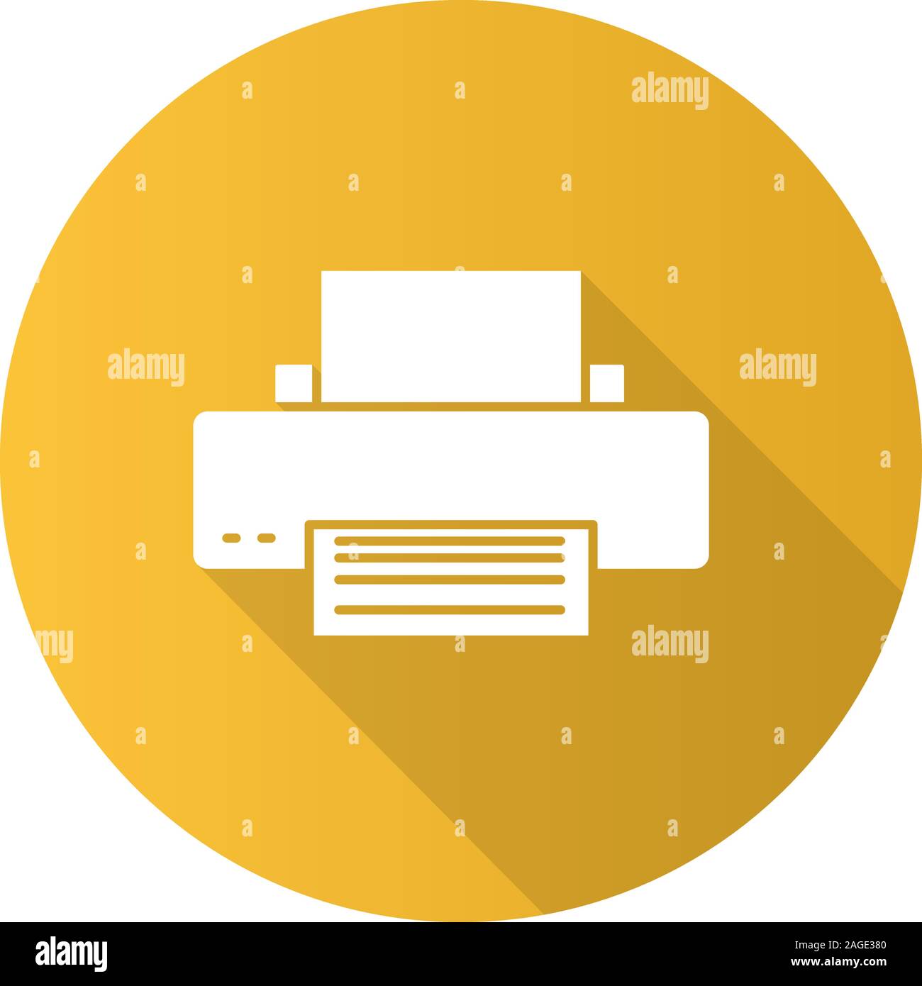 Stampante design piatto lungo ombra glifo icona. Macchina per la stampa. Vettore illustrazione silhouette Illustrazione Vettoriale