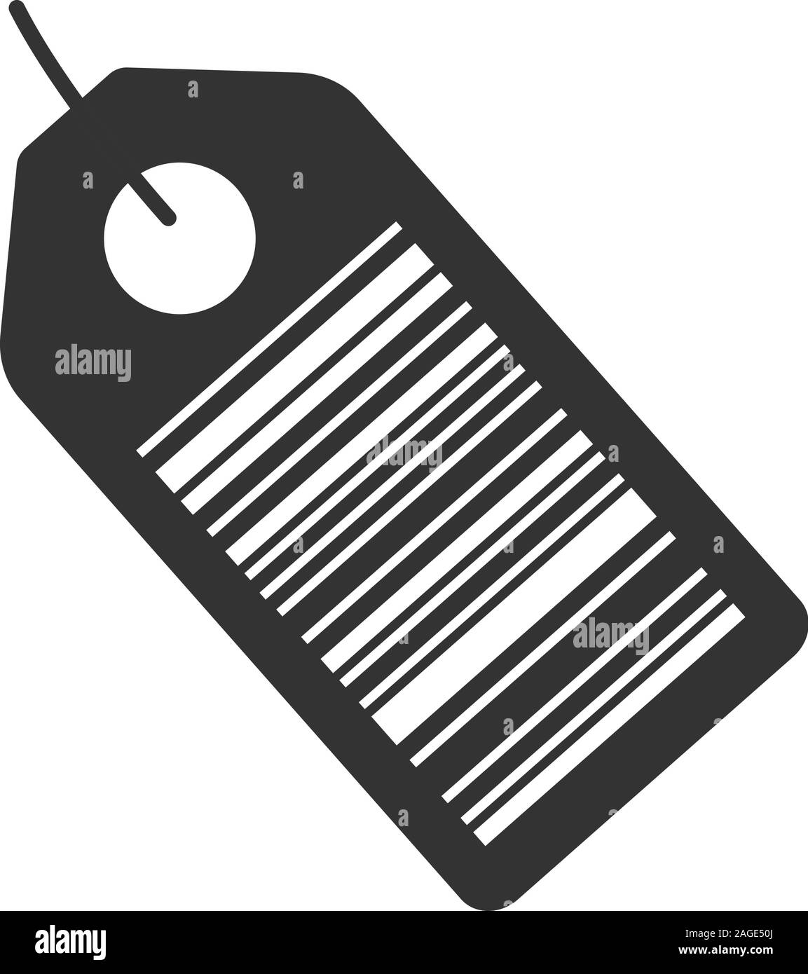 Etichetta con codice a barre glifo icona. Il numero di serie. Simbolo di Silhouette. Lo spazio negativo. Vettore illustrazione isolato Illustrazione Vettoriale