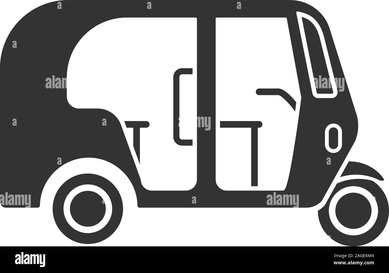 Auto rickshaw glifo icona. Un tuk tuk. Simbolo di Silhouette. Lo spazio negativo. Vettore illustrazione isolato Illustrazione Vettoriale