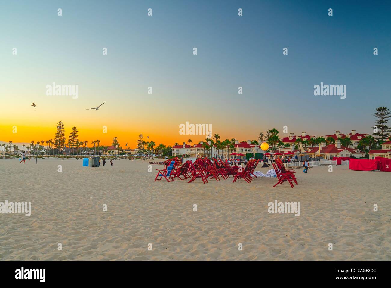 San Diego, California/USA - Agosto 13, 2019 Coronado Beach al tramonto. Coronado Island, San Diego Foto Stock