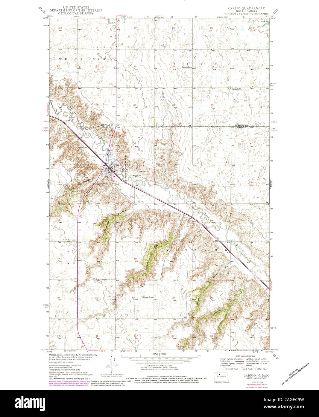 USGS TOPO Map North Dakota ND Carpio 283645 1949 24000 Restauro Foto Stock