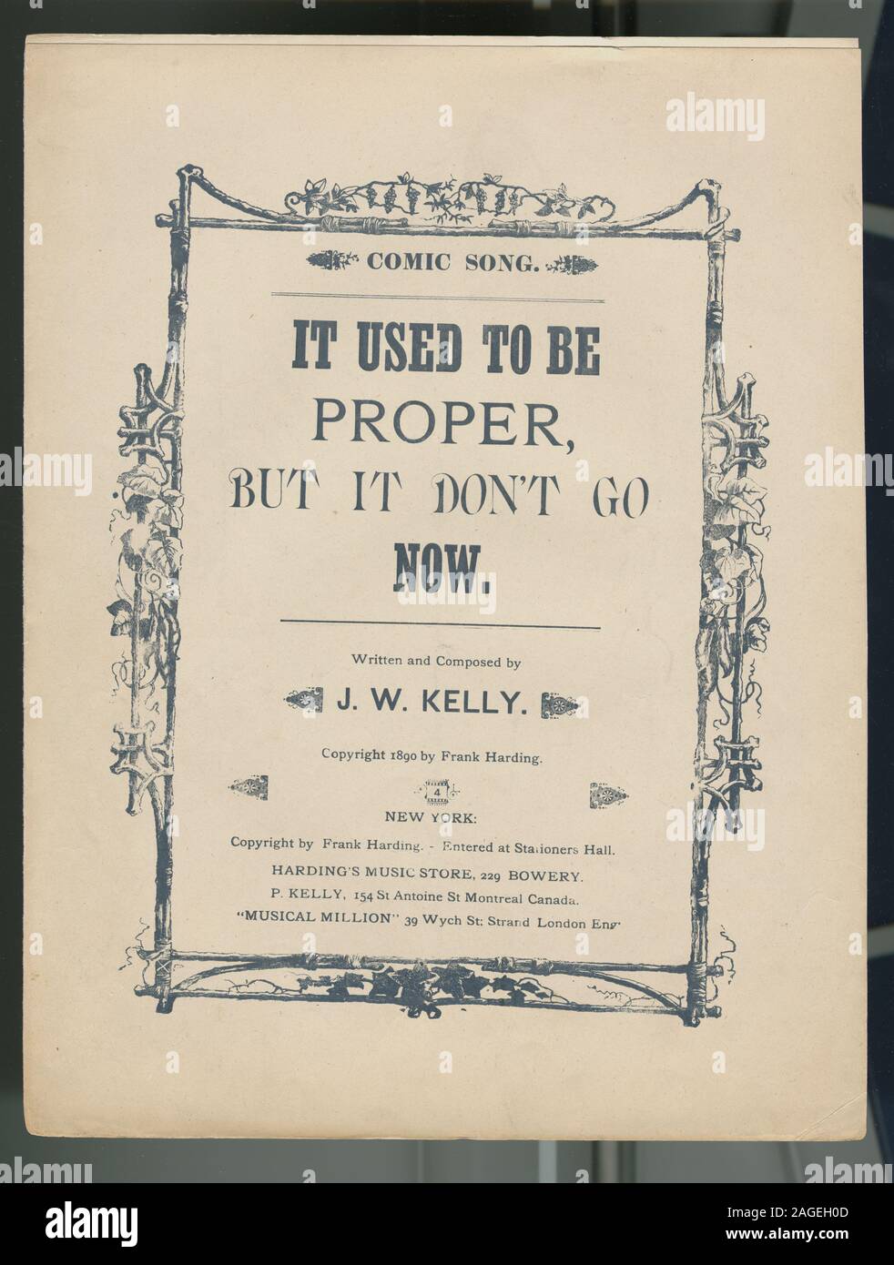 T.p. ha cornice decorativa adornata con foglie di edera; nella parte superiore sono grappoli di uva. Dichiarazione di responsabilità : scritto e composto da J.W. Kelley.; è utilizzato per essere corretto, ma non andate ora Foto Stock