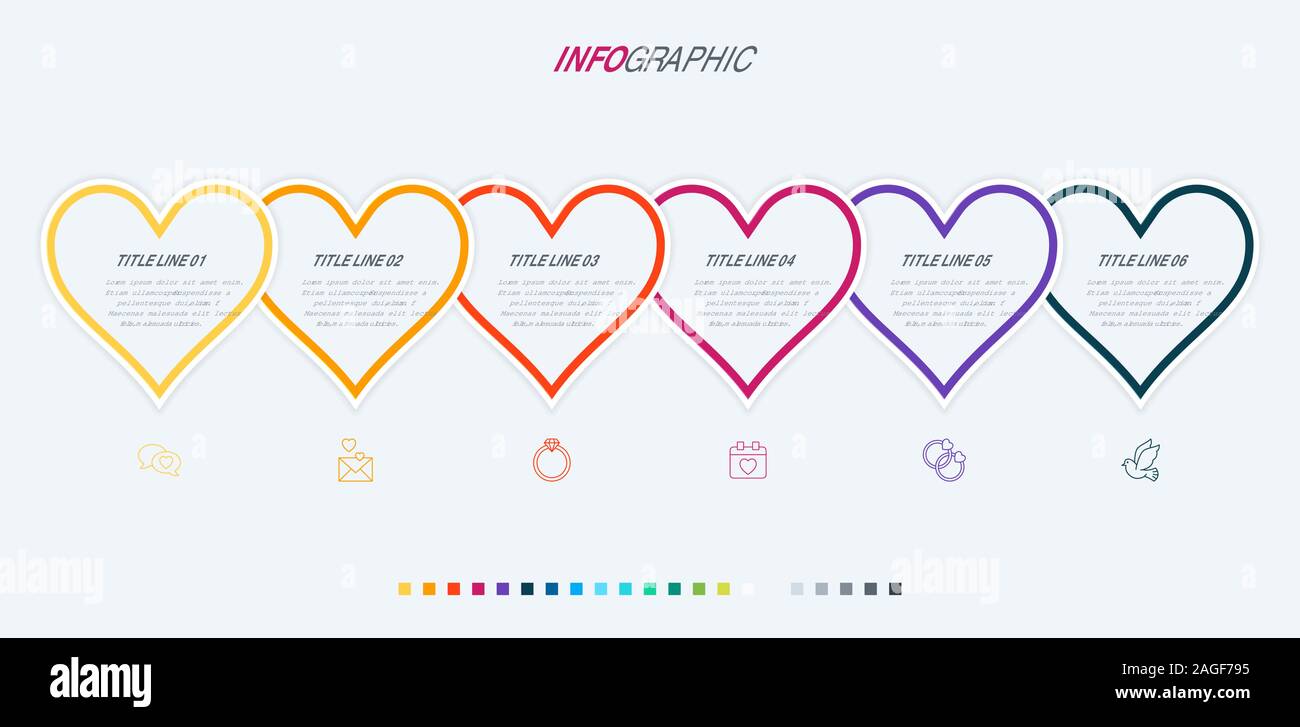 Vector infographics - il giorno di San Valentino, Festa della mamma, nozze, amore e eventi romantici. Calda tavolozza. Illustrazione Vettoriale
