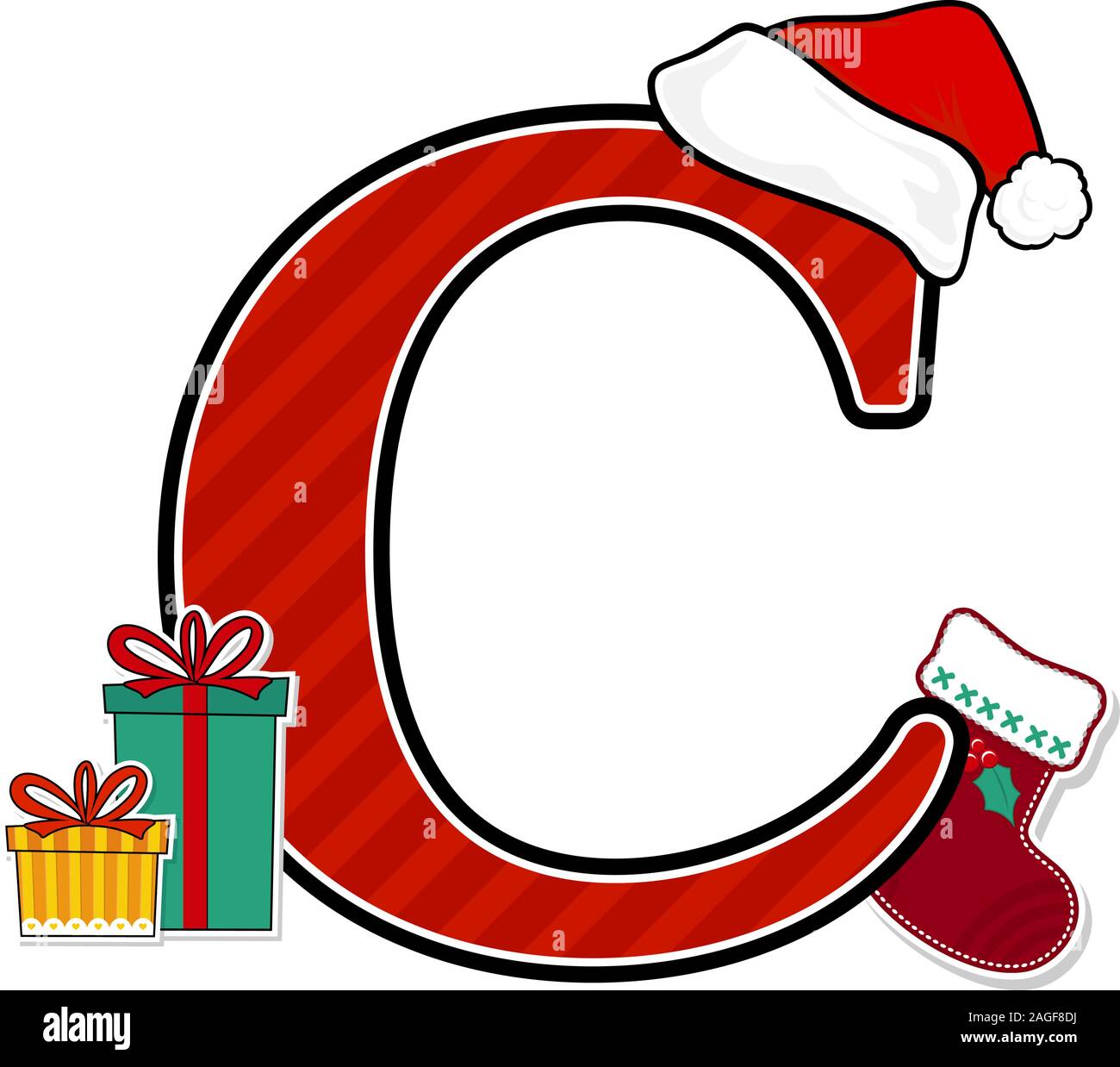 Lettera maiuscola c con red santa's hat e Natale design elementi isolati su sfondo bianco può essere utilizzato per la stagione di vacanze card, nursery decorat Illustrazione Vettoriale