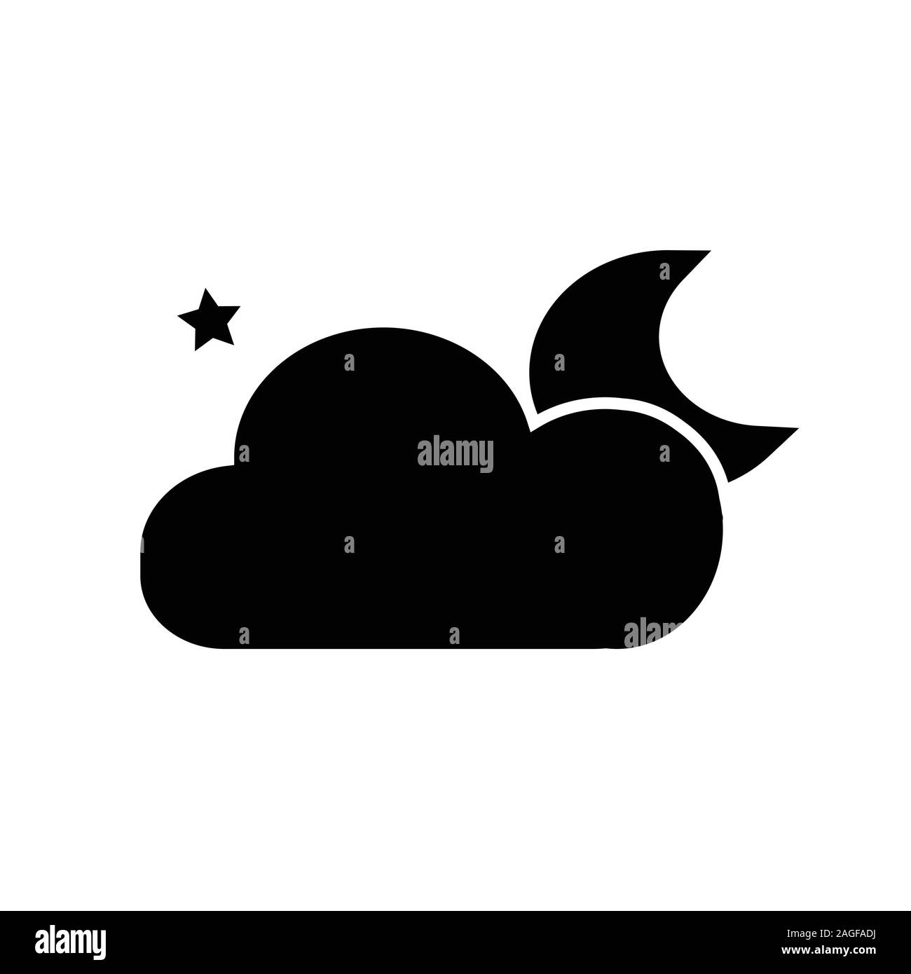 Icona di notte, la luna nera, nuvola nera e stelle, illustrazione di vettore isolato su sfondo bianco, luna icona vettore con stelle e cloud, Luna, nuvole a Illustrazione Vettoriale