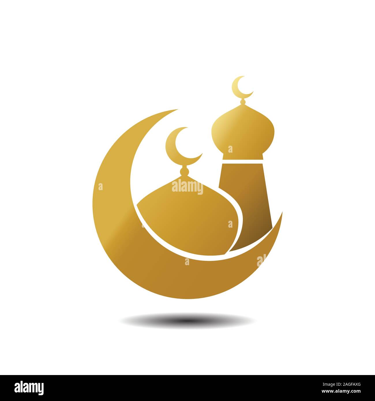 Golden luna e moschea di design. Moschea moderna musulmano vettore icona oro su sfondo bianco. eps 10 Illustrazione Vettoriale