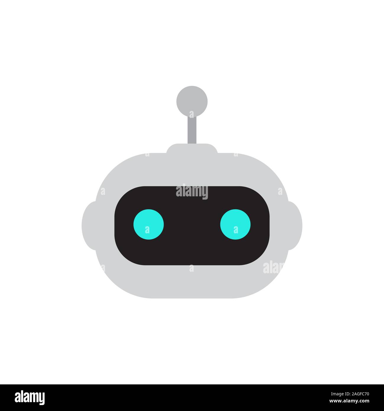 Icona del robot. Segno di Bot design. Simbolo Chatbot concetto. Moderno stile piatto personaggio dei fumetti illustrazione. Isolato su sfondo bianco Illustrazione Vettoriale
