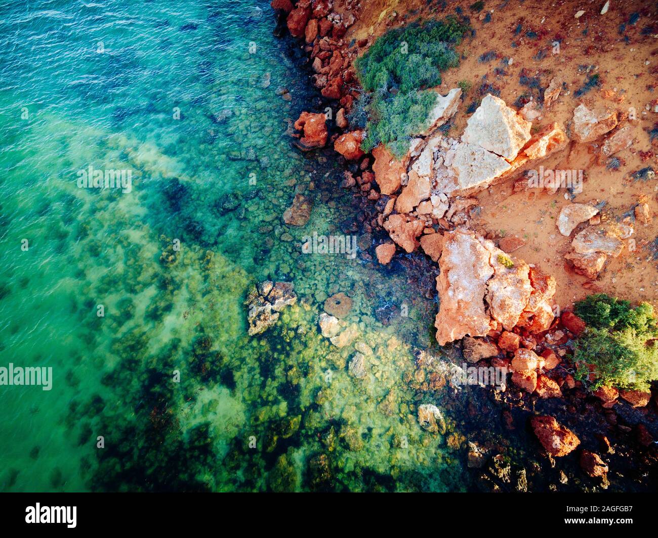 Vista aerea della terra texture e oceano, Western Australia presso Francois Peron Foto Stock