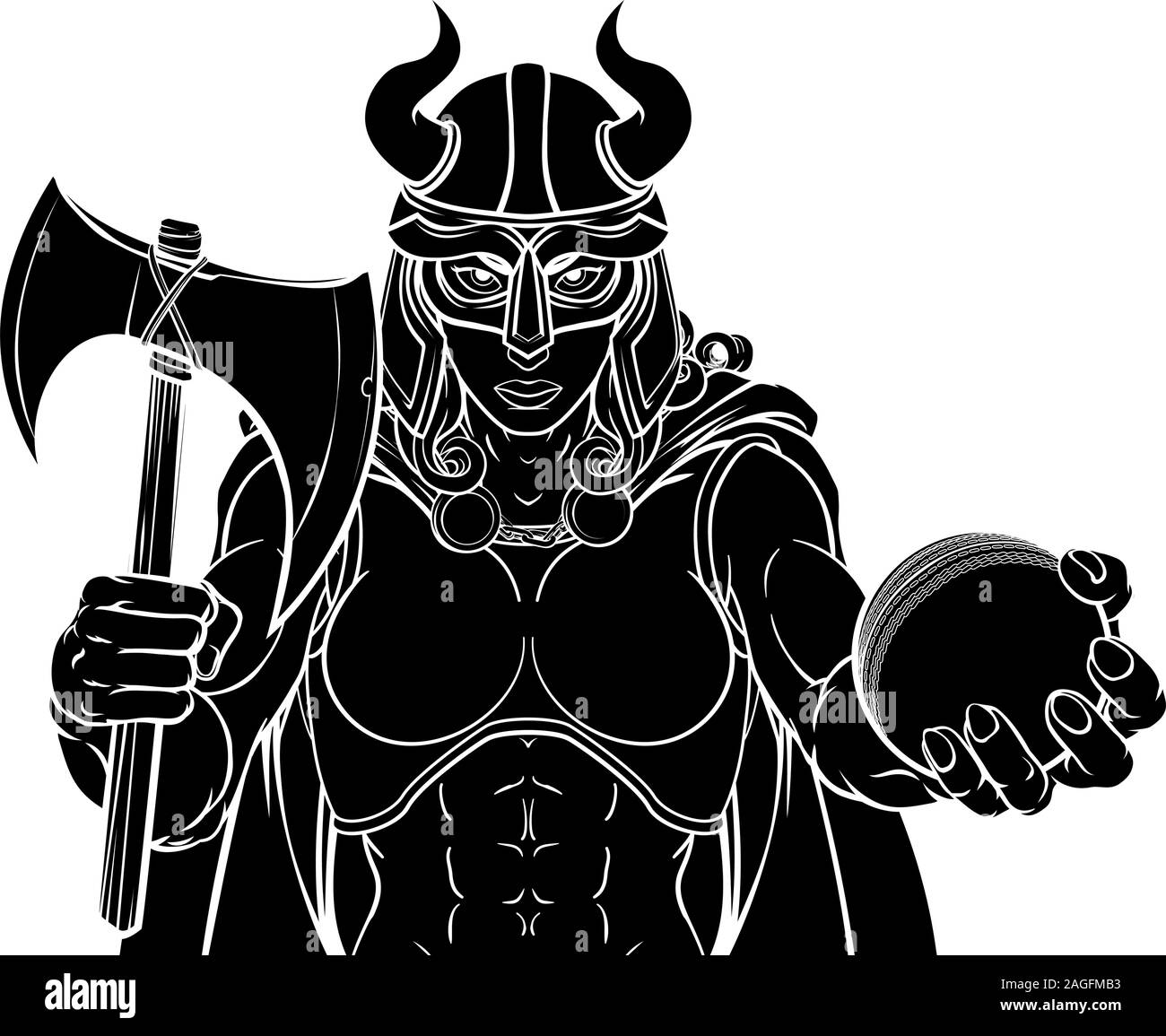 Femmina Viking Gladiator Cricket donna guerriero Illustrazione Vettoriale