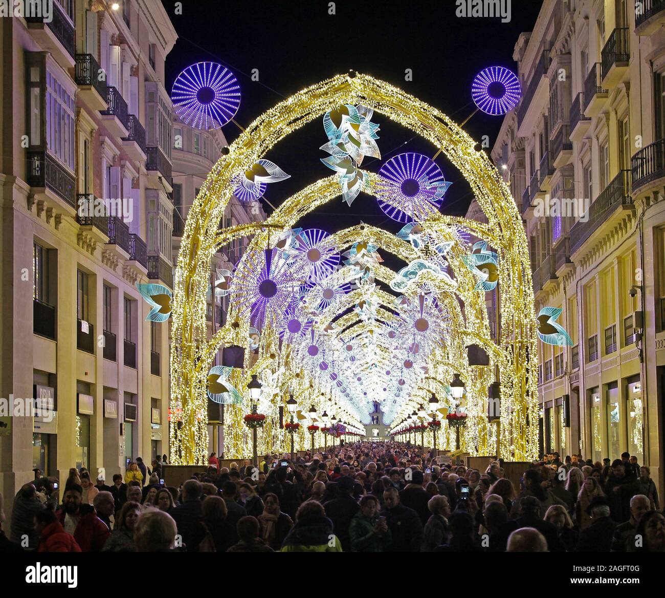 Malaga le luci di Natale in Calle Marqués de Larios 2019 Foto Stock