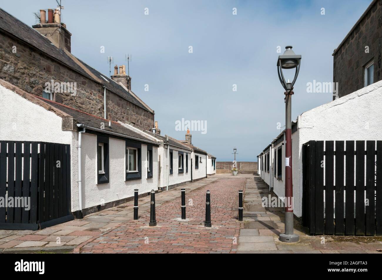 Footdee o Fittie è una vecchia comunità di pesca a est di Aberdeen Harbour, ora parte della città e una zona di conservazione. Foto Stock