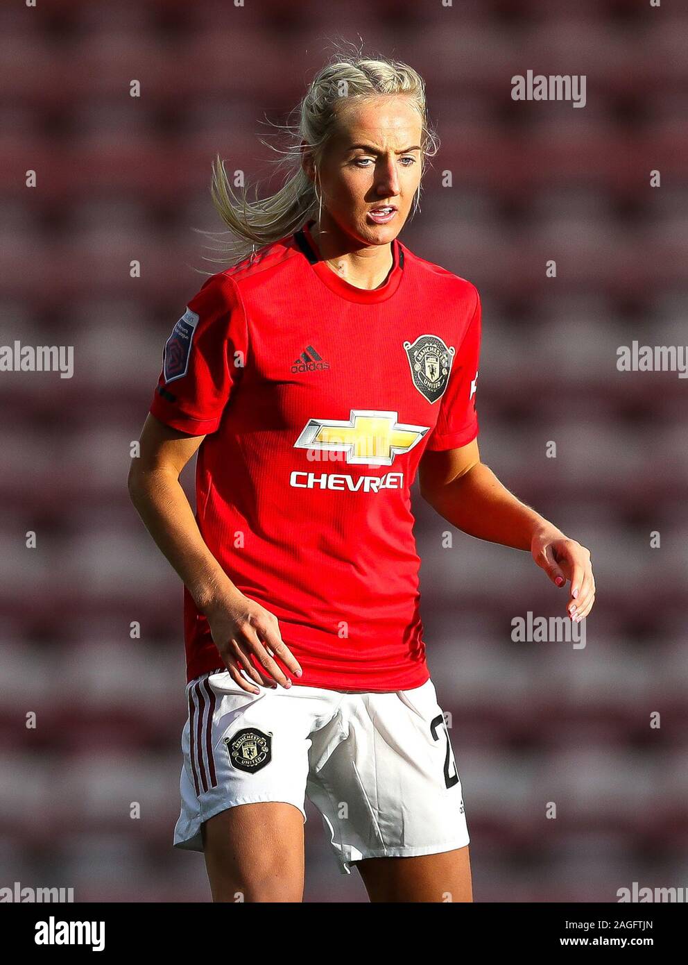 Millie Turner di Manchester United durante la partita fa Women's Super League al Leigh Sports Village Stadium di Manchester. Foto PA. Data immagine: Domenica 8 dicembre 2019. Vedi PA storia CALCIO uomo Utd Donne. Il credito fotografico dovrebbe essere: Barry Coombs/PA Wire. RESTRIZIONI: Nessun utilizzo con audio, video, dati, elenchi di apparecchi, logo di club/campionato o servizi "live" non autorizzati. L'uso in-match online è limitato a 120 immagini, senza emulazione video. Nessun utilizzo nelle scommesse, nei giochi o nelle pubblicazioni di singoli club/campionati/giocatori. Foto Stock