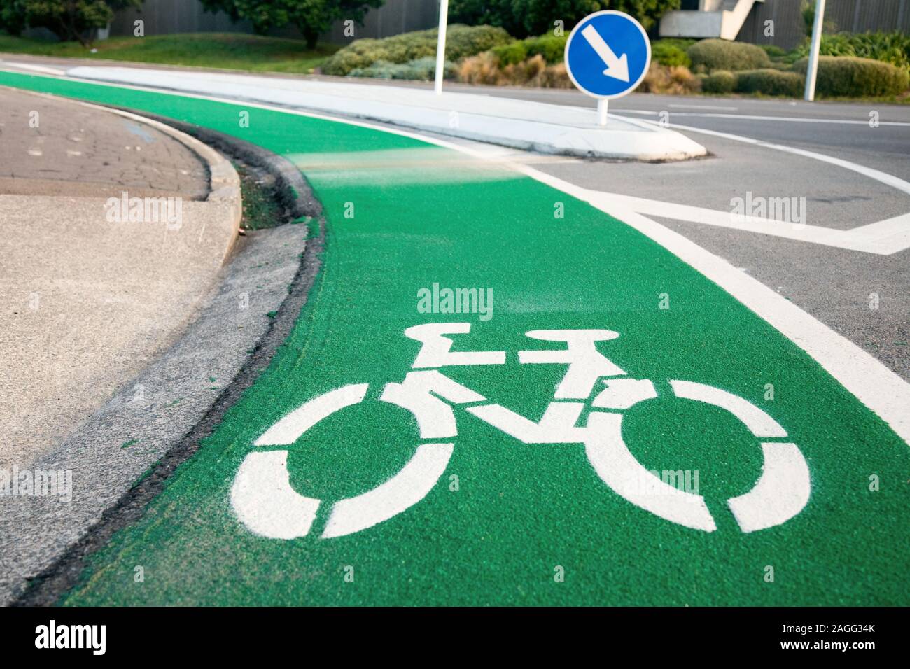 Vuoto ciclo verde via con pista ciclabile segno Foto Stock