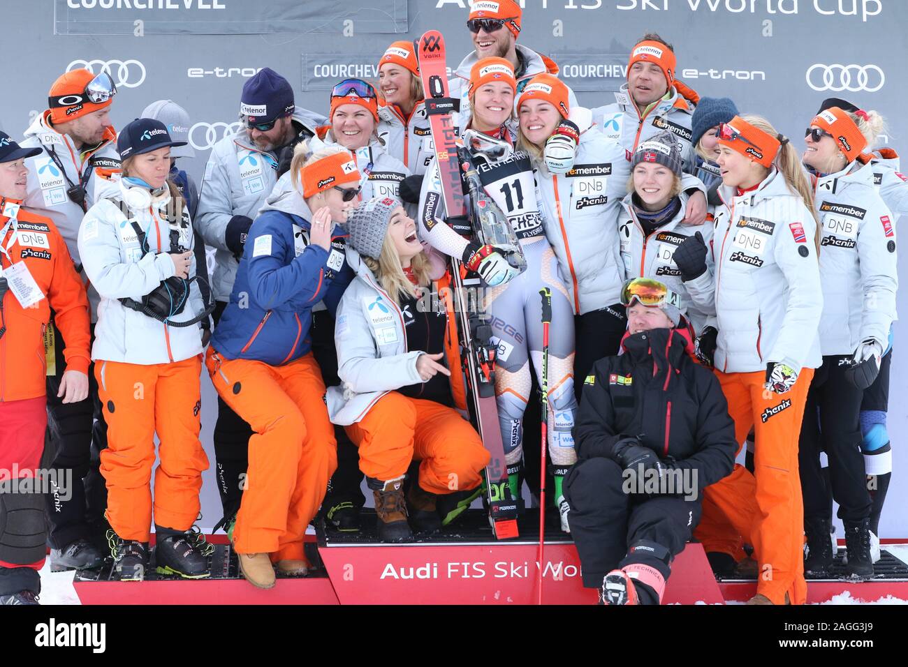 Courchevel Francia, Mina Fuerst Holtmann di Norvegia secondo posto femminile Slalom Gigante Audi FIS Coppa del Mondo di sci alpino 2019/20 " Sport invernale Sci podio Foto Stock