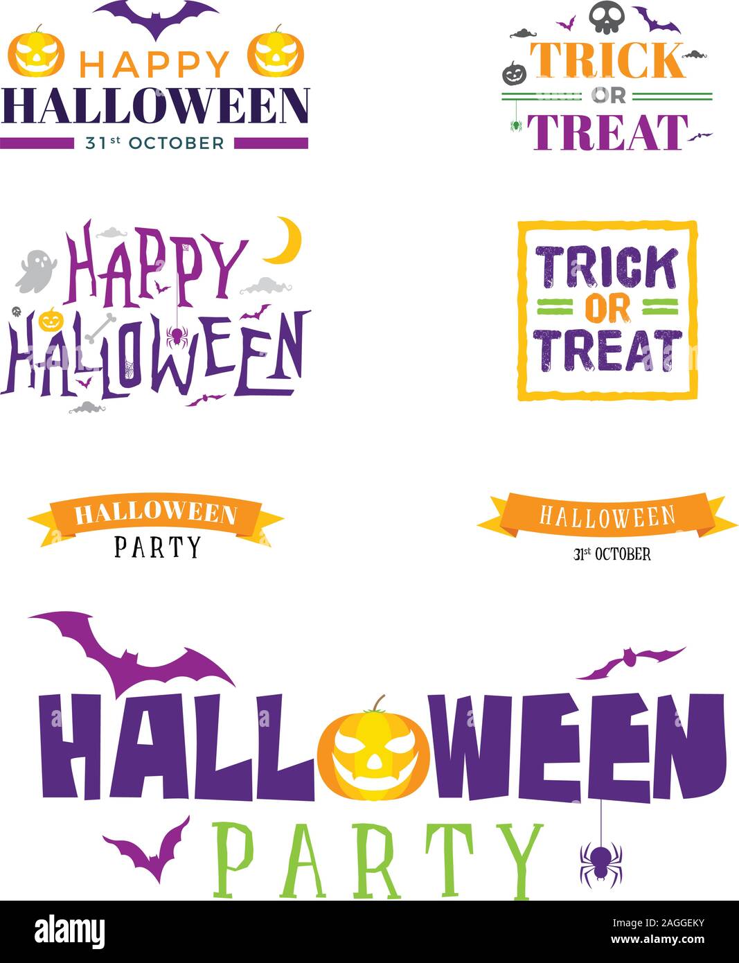 Halloween colorato set tipografia Illustrazione Vettoriale