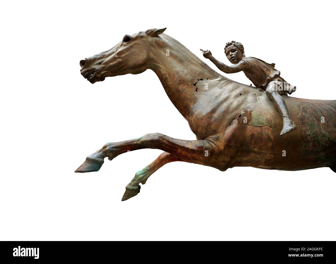 "Jockey di Artrmision' ellenistico una statua di bronzo di un ragazzino in sella ad un cavallo. Museo Archeologico Nazionale di Atene. Circa 140 BC. Cat No X 15177, nuovamente Foto Stock