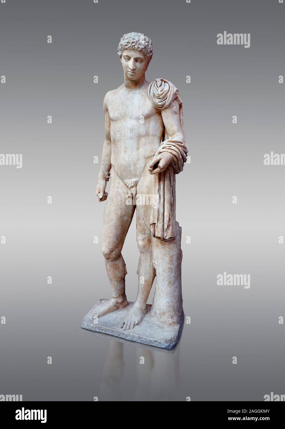 Roman statua in marmo di Hermes trovati in Aigion, Pelopenese. 27 BC - 14 annuncio. Museo Archeologico di Atene Cat n. 241. Contro il grigio Hermes è raffigurato san Foto Stock