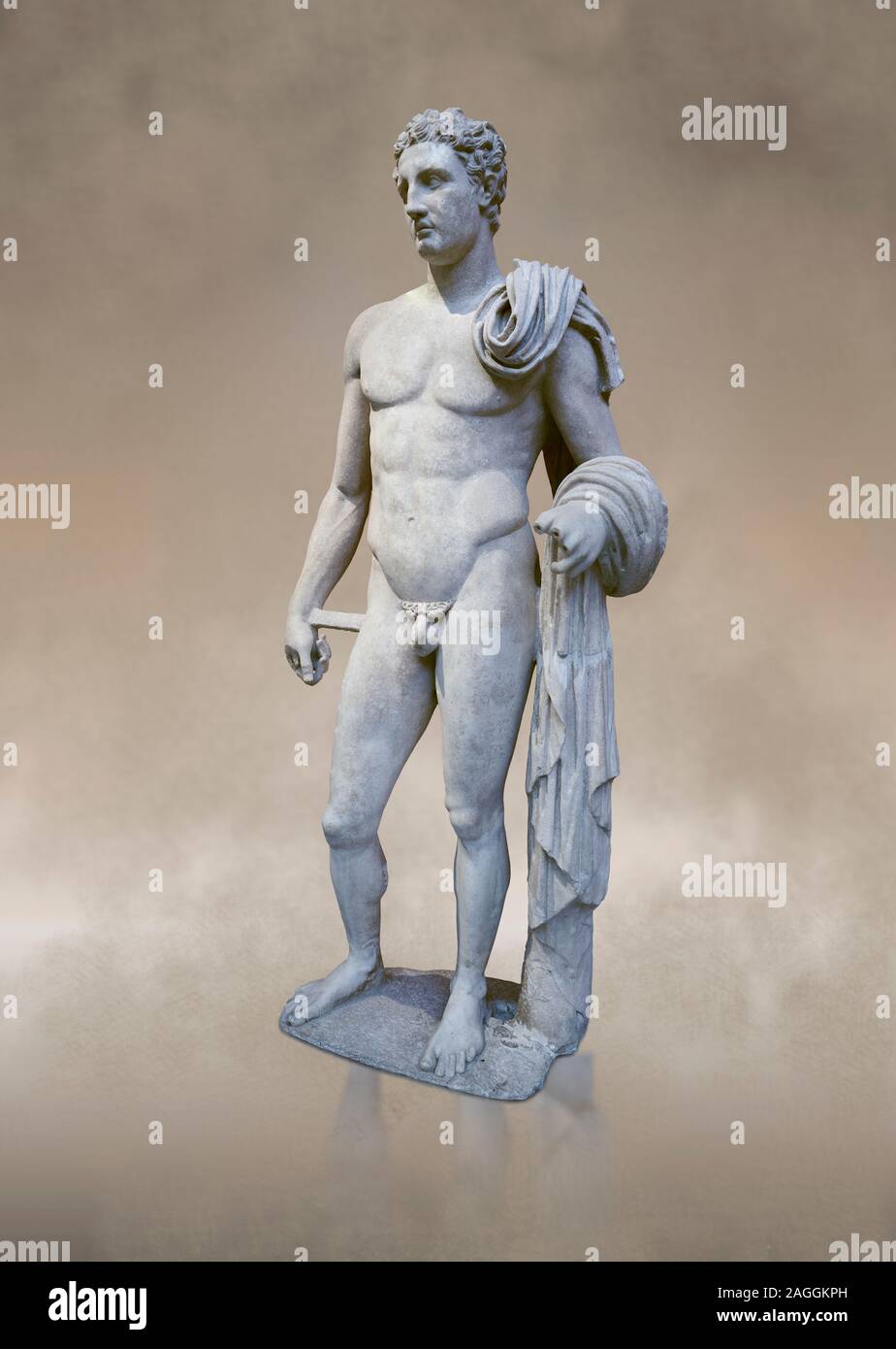Il 'Atalante Hermes' Romano statua in marmo rinvenuti presso Atalante. 2° annuncio Cemt copia del IV sec. a.c. Lysippean in stile greco. Museo Archeologico di Atene, Foto Stock