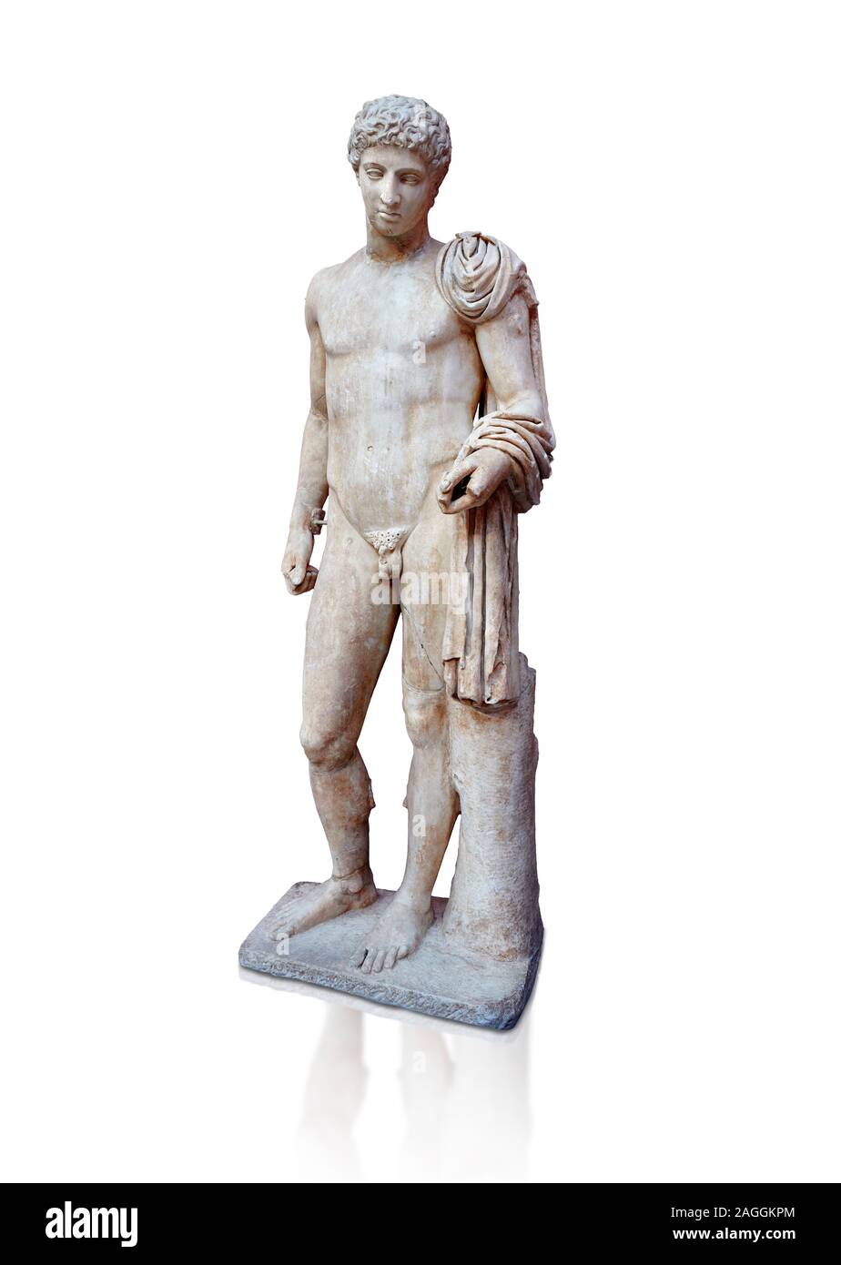 Roman statua in marmo di Hermes trovati in Aigion, Pelopenese. 27 BC - 14 annuncio. Museo Archeologico di Atene Cat n. 241. Contro il bianco, Hermes è rappresentato Foto Stock
