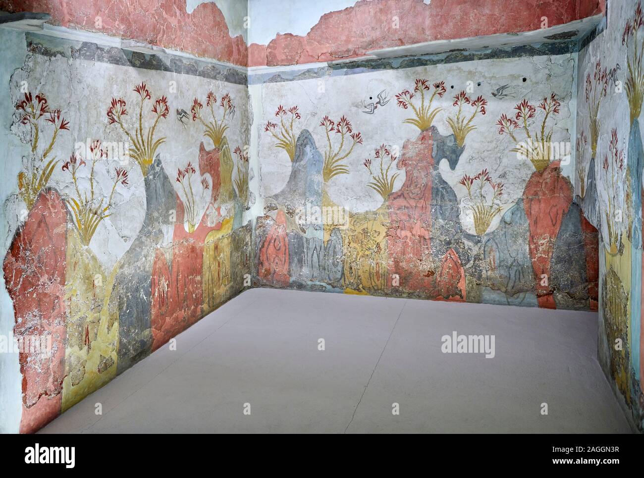 La molla di Minoan affresco dipinto da Akrotiri, Nazionale Museo Archeologico di Atene Minoan artefatto. 17th-16th cent BC. La Minoan 'Spring Fr Foto Stock