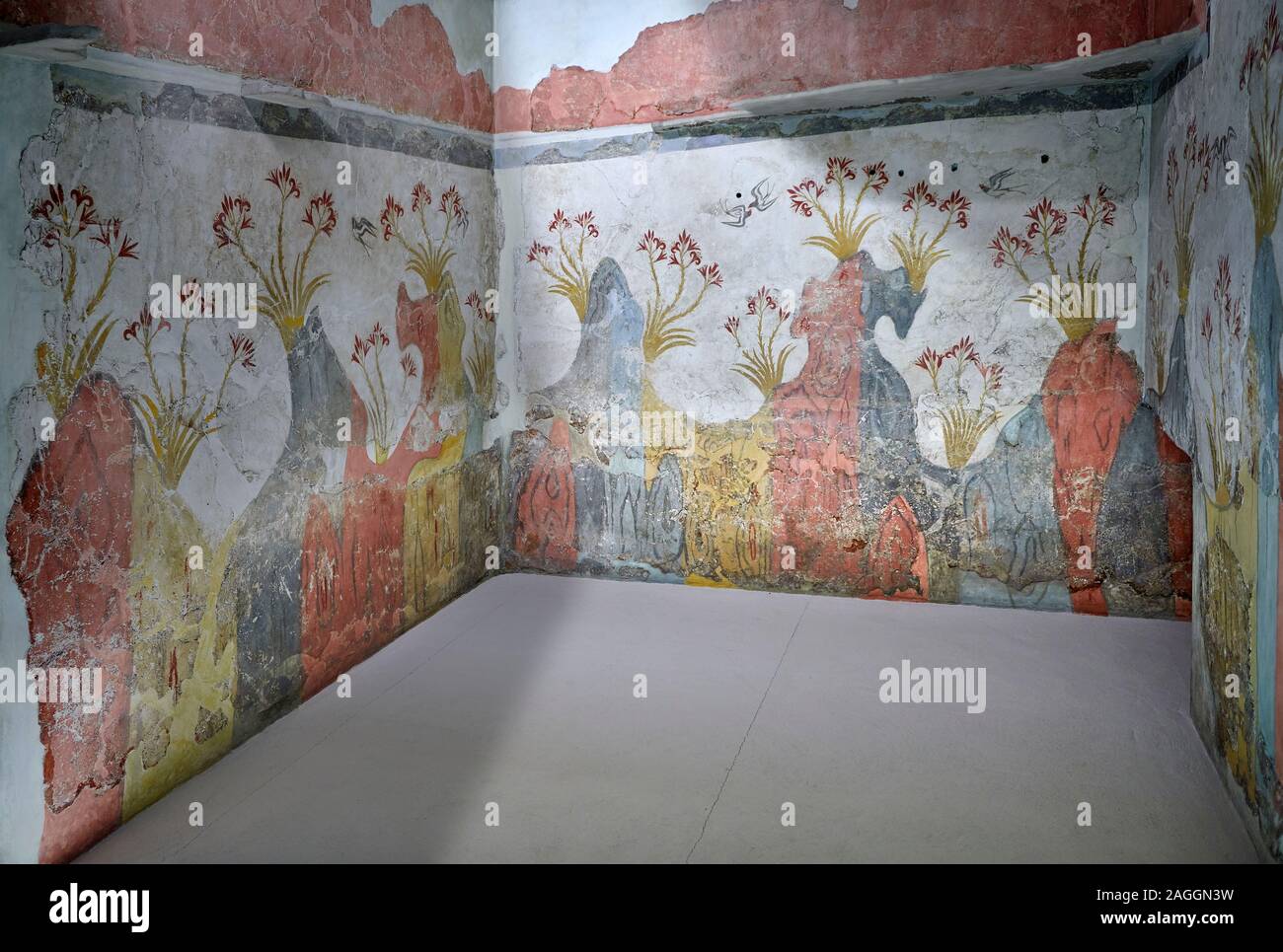 La molla di Minoan affresco dipinto da Akrotiri, Nazionale Museo Archeologico di Atene Minoan artefatto. 17th-16th cent BC. La Minoan 'Spring Fr Foto Stock