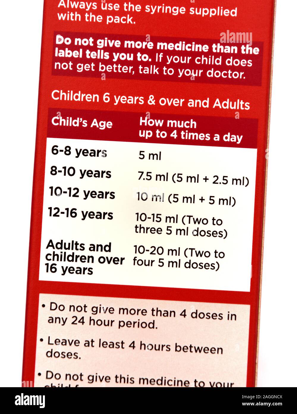 Calpol per bambini dai 6 anni in su e adulti Foto Stock