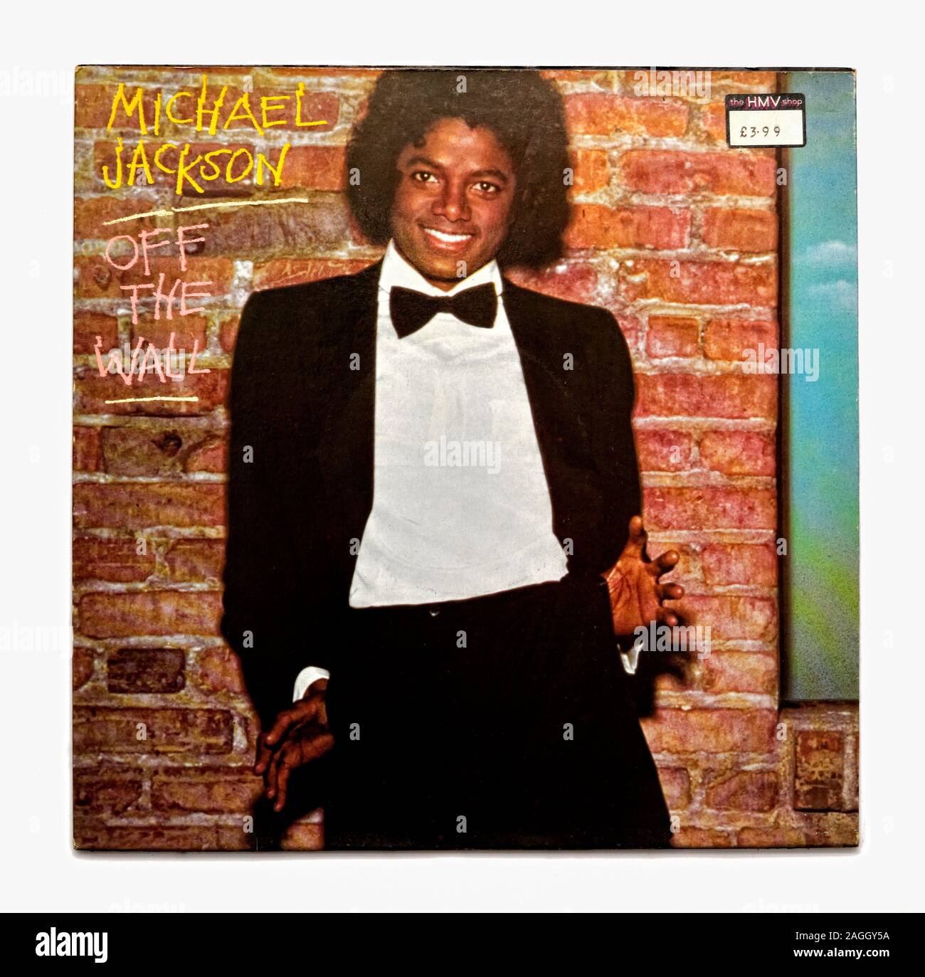 Hmv price sticker su Michael Jackson copertina album fuori dalla parete Foto Stock