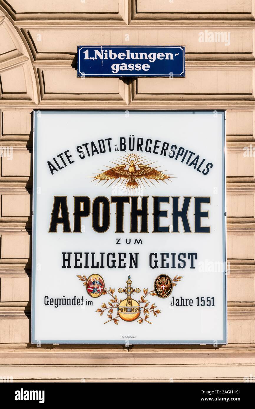 Vecchia farmacia segno, Vienna, Austria Foto Stock