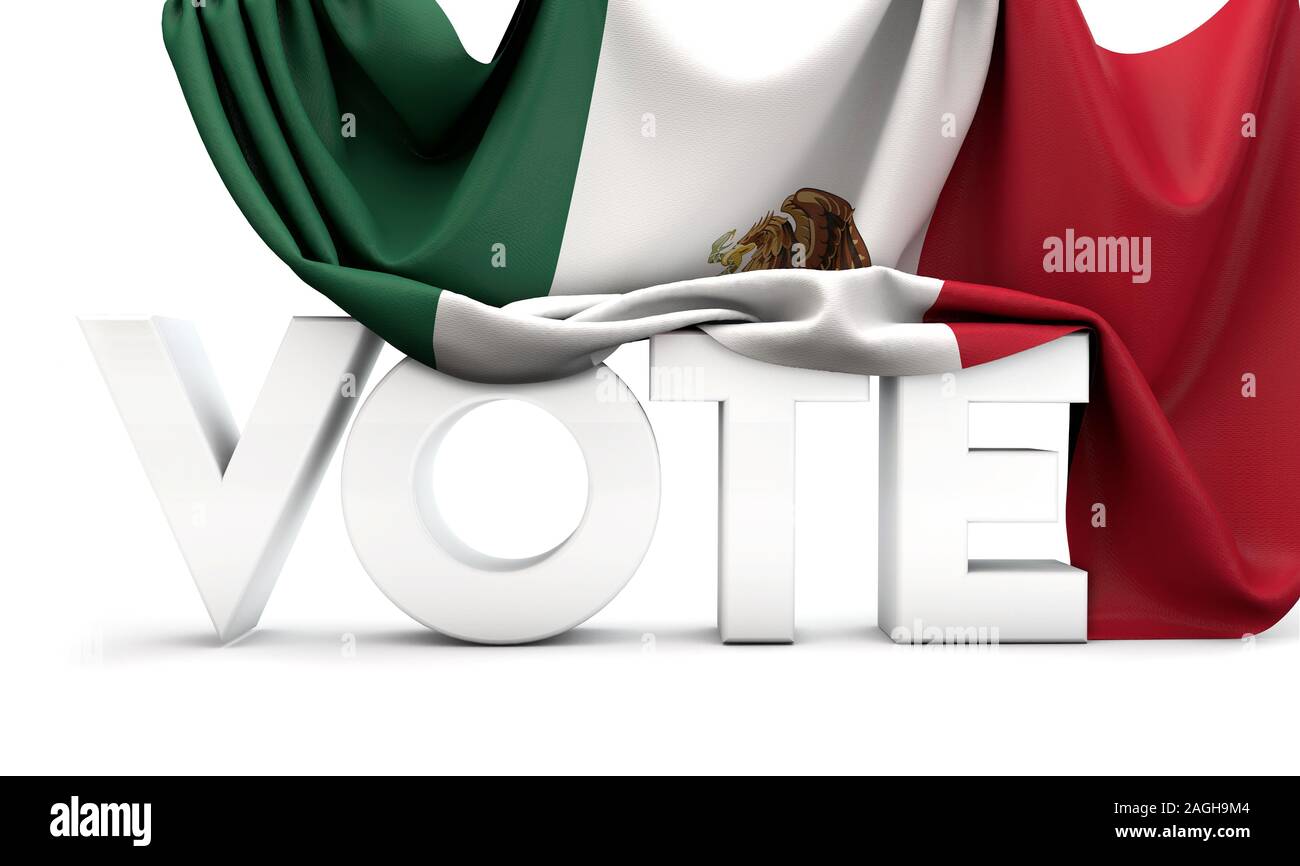 Messico voto concetto. Voto parola contemplati nella bandiera nazionale. 3D Render Foto Stock