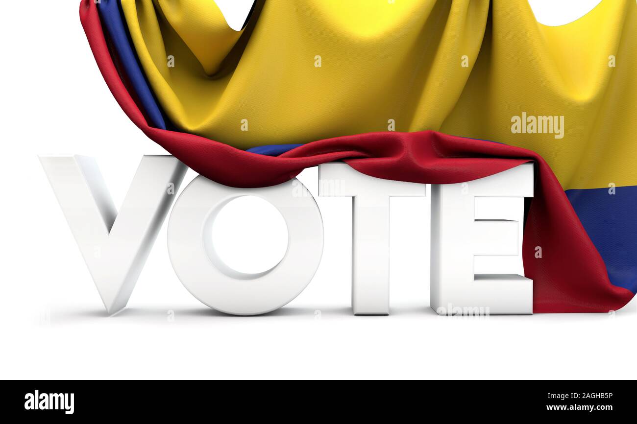 Colombia voto concetto. Voto parola contemplati nella bandiera nazionale. 3D Render Foto Stock