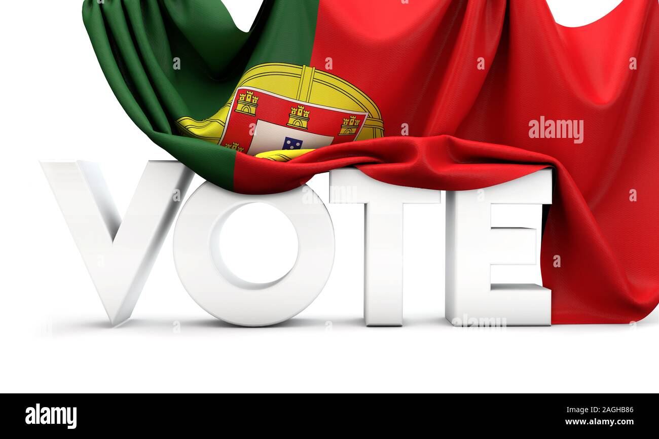Il Portogallo votazione concetto. Voto parola contemplati nella bandiera nazionale. 3D Render Foto Stock